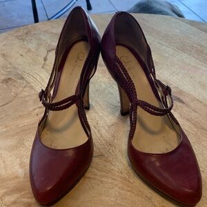 Cole Haan Burgundy Braided-Strap Pointed Pumps